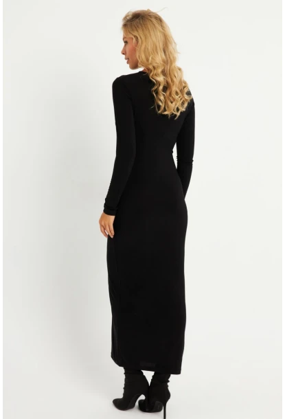 Kadın Siyah Tül Detaylı Midi Elbise LİK06