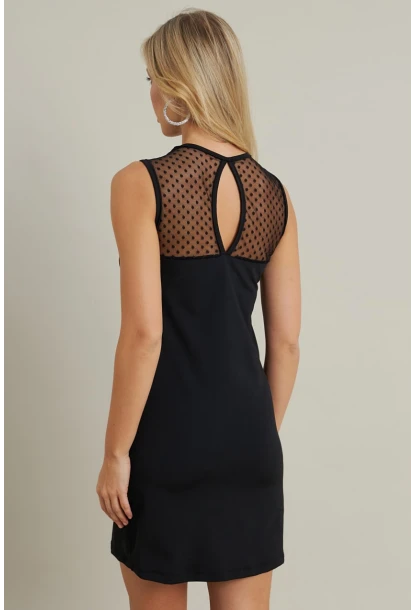 Kadın Siyah Tül Detaylı Mini Elbise TF77