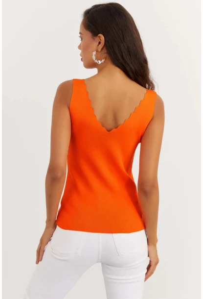 Kadın Siyah-Turuncu İkili Merdiven Yaka Triko Bluz YV123