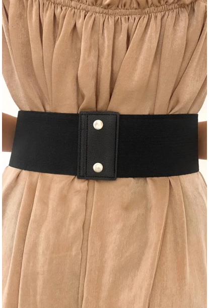 Kadın Siyah Üç Tokalı Lastikli Korse Kemer BE642