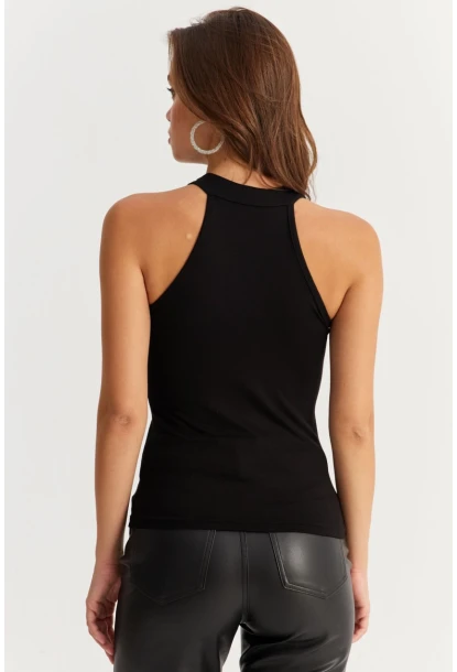 Kadın Siyah Üstü Tül Halter Yaka Bluz EY2922