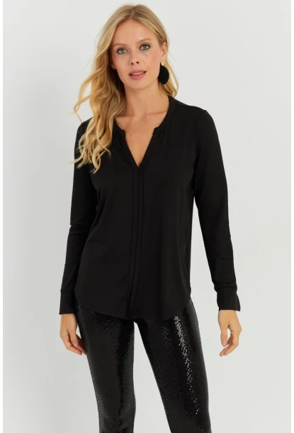Kadın Siyah V Yaka Bluz AYD268