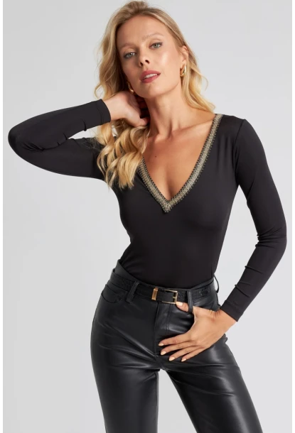 Kadın Siyah V Yaka Bluz EY2673