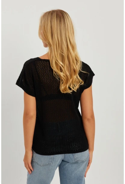 Kadın Siyah V Yaka Fileli Bluz SMT230
