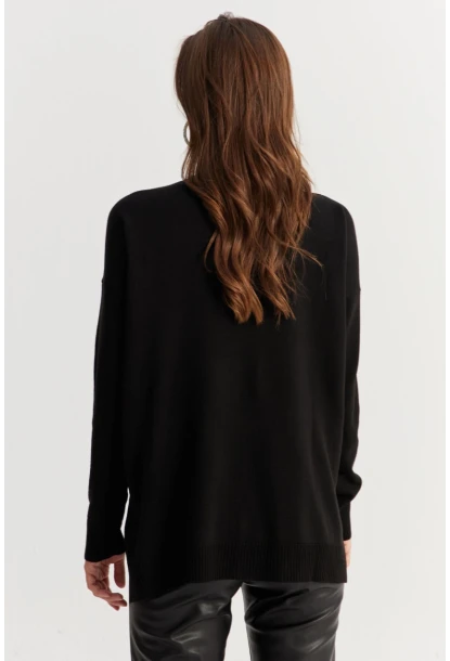 Kadın Siyah V Yaka Taşlı İnce Triko Bluz YİL002