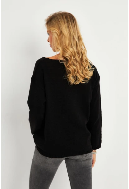 Kadın Siyah V Yaka Triko Bluz YV282