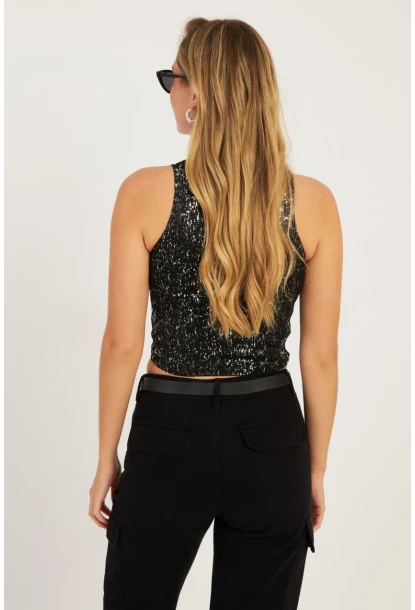 Kadın Siyah Varaklı Bluz KZ2509