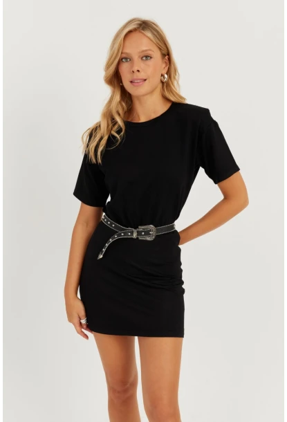 Kadın Siyah Vatkalı Mini Elbise GÇ157