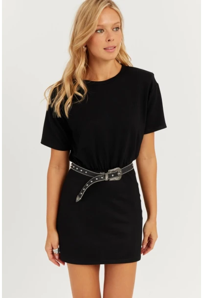 Kadın Siyah Vatkalı Mini Elbise GÇ157