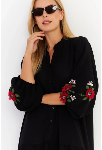 Kadın Siyah Volanlı Maxi Elbise MALO9