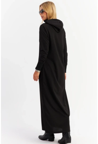 Kadın Siyah Yakası Fermuarlı Maxi Sweat Elbise MTF12