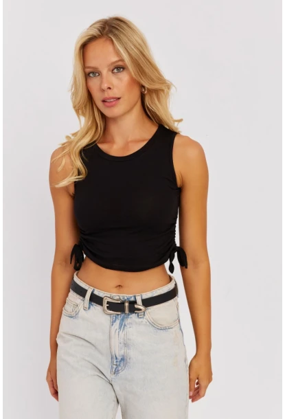 Kadın Siyah Yanları Bağcıklı Kolsuz Bluz MK05
