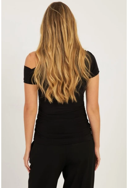 Kadın Siyah Yanları Büzgülü Bluz YZ1017