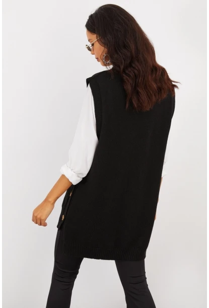 Kadın Siyah Yanları Düğmeli Kolsuz Triko Tunik MYV75