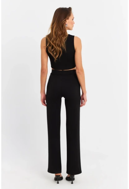 Kadın Siyah Yelekli Pantolon Takım RU9623