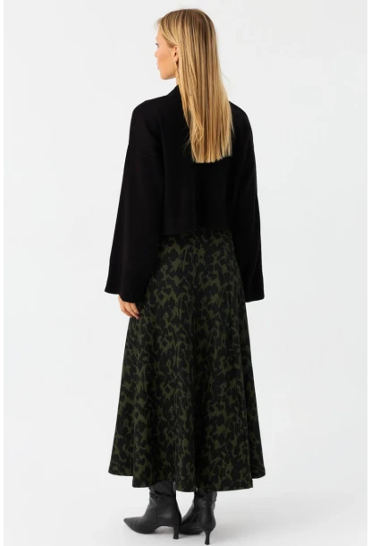Kadın Siyah-Yeşil Desenli Çan Etek LON3007
