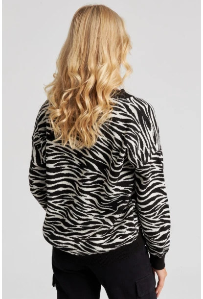 Kadın Siyah Zebra Desenli Triko Kazak YZ521