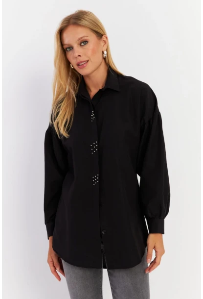 Kadın Siyah Zımbalı Gömlek MASF08