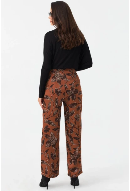 Kadın Taba Desenli Saten Pantolon MCAR1069