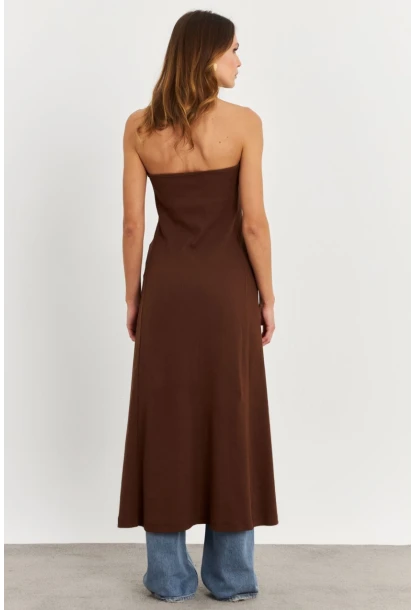 Kadın Taba Düğme Detaylı Uzun Yelek EY3048