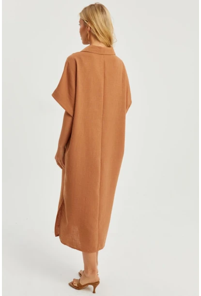 Kadın Taba Keten Midi Elbise DMR85