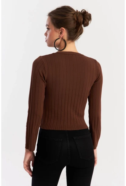 Kadın Taba Kısa Triko Bluz YV290