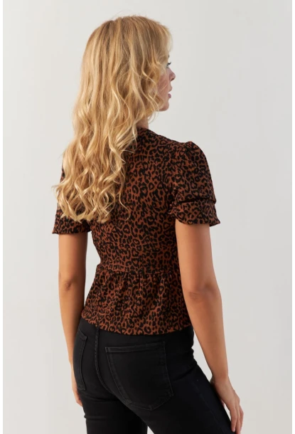 Kadın Taba V Yaka Desenli Bluz KAZ21