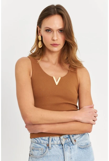 Kadın Tarçın Aksesuarlı Kaşkorse Bluz RLO116