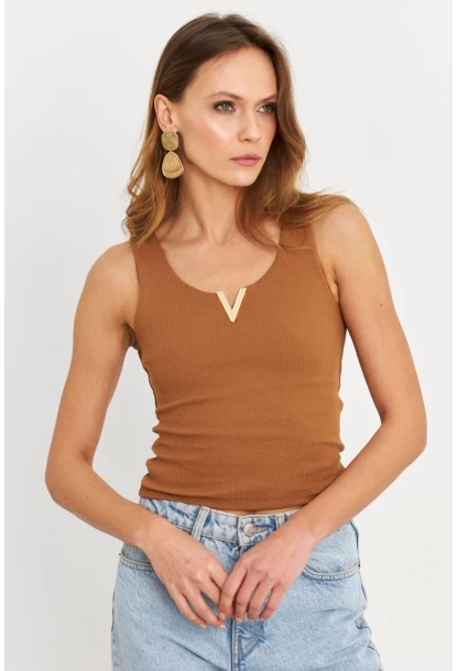 Kadın Tarçın Aksesuarlı Kaşkorse Bluz RLO116