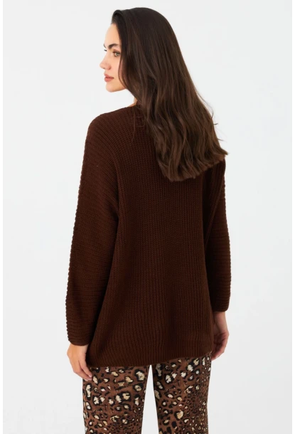 Kadın Tarçın V Yaka Salaş Triko Bluz SMT158