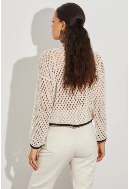 Kadın Taş Ajurlu Triko Bluz YV138