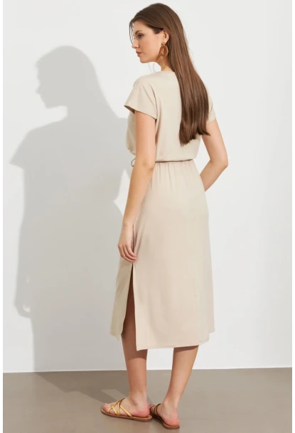 Kadın Taş Beli Büzülebilir Midi Elbise MURO1193