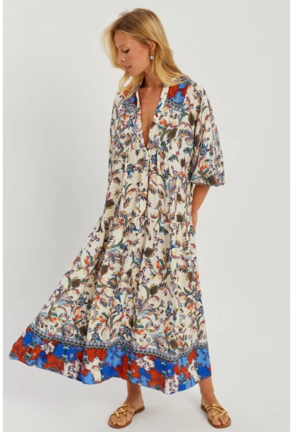 Kadın Taş Desenli Salaş Maxi Elbise GÇ166