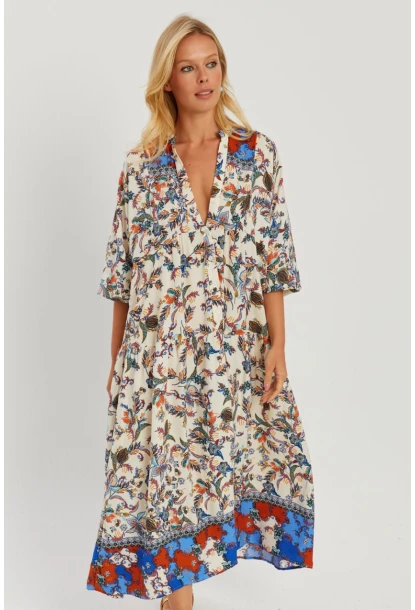 Kadın Taş Desenli Salaş Maxi Elbise GÇ166