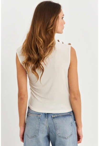 Kadın Taş Düğme Detaylı Büzgülü Bluz LPP1205-1