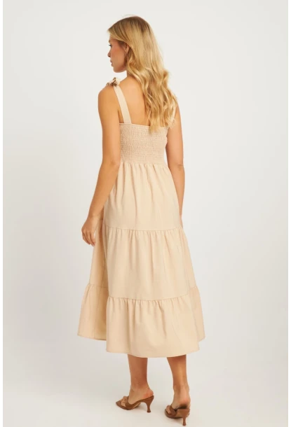 Kadın Taş Gipeli Volanlı Midi Elbise SGT407