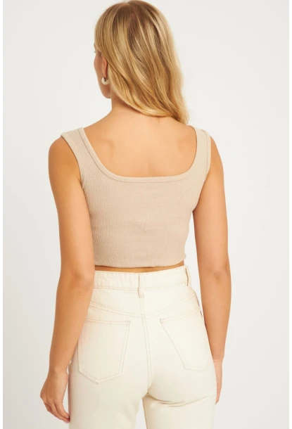 Kadın Taş Kare Yaka Crop Bluz XL2003