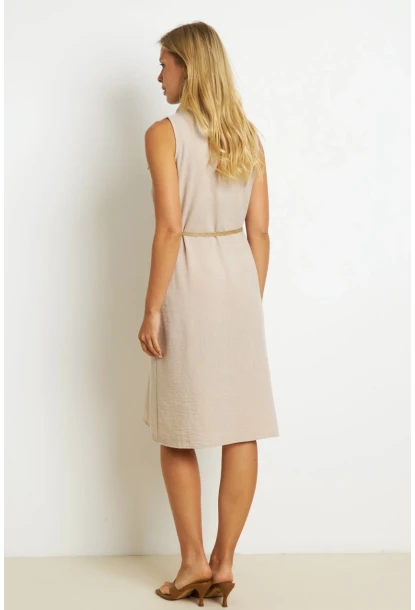 Kadın Taş Kemerli Gömlek Midi Elbise SGT404