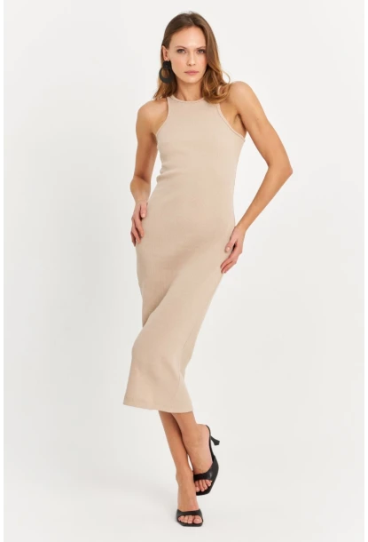 Kadın Taş Kolsuz Kaşkorse Midi Elbise EY3049