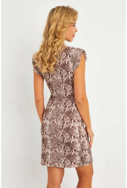 Kadın Taş Omuzları Vatkalı Yılan Desenli Mini Elbise GÇ183