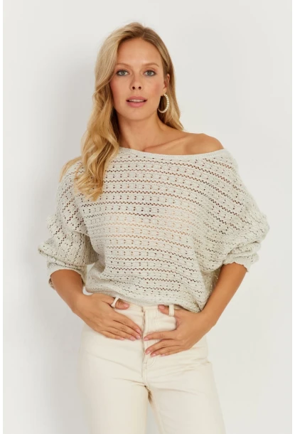 Kadın Taş Simli Ajurlu Triko Bluz YZ403