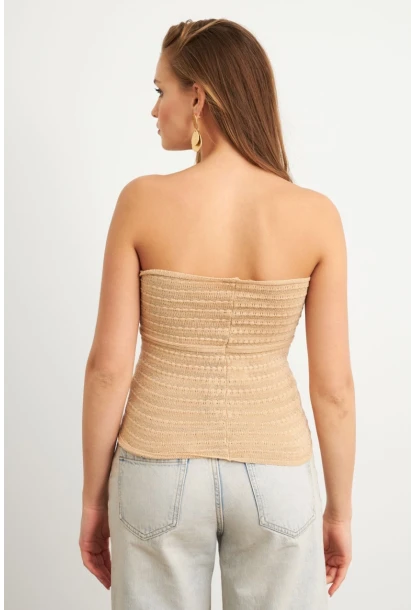 Kadın Taş Simli Straplez Triko Bluz SE16