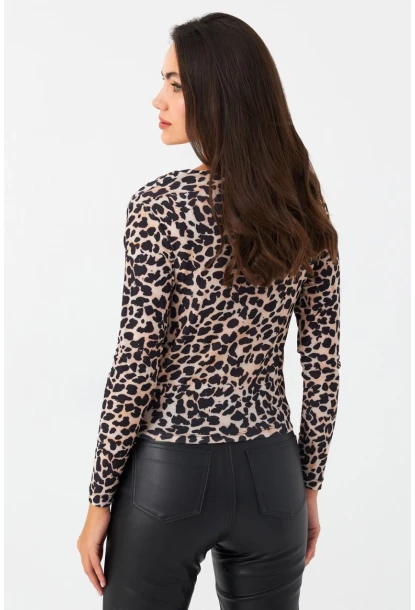 Kadın Taş-Siyah Degaje Yaka Leopar Bluz LPP1234