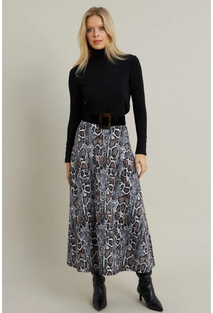 Kadın Taş-Siyah Desenli Çan Etek LON3007