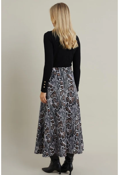 Kadın Taş-Siyah Desenli Çan Etek LON3007