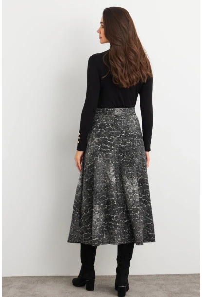 Kadın Taş-Siyah Desenli Çan Etek MLON3007