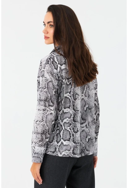 Kadın Taş-Siyah Yılan Desenli Saten Gömlek SHR9