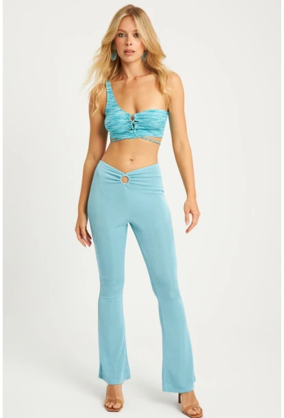 Kadın Turkuaz Simli İspanyol Pantolon TH1113