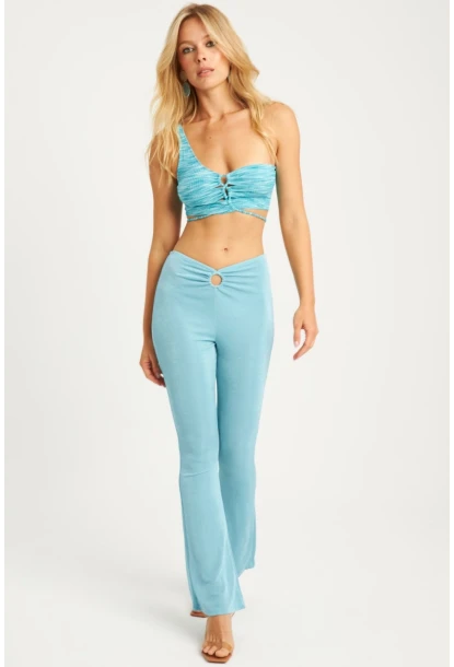 Kadın Turkuaz Simli İspanyol Pantolon TH1113