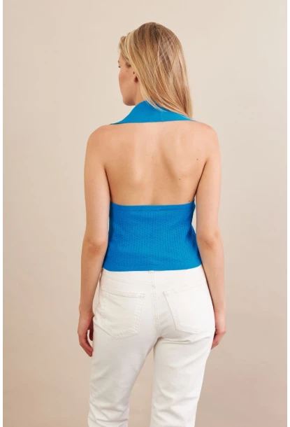 Kadın Turkuaz Sırtı Açık Bluz ZH01-90